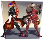 anthro clothed clothing cosplay costume duo female hair halloween_bucket halloween_costume holidays jack-o'-lantern long_hair male male/female conditional_dnp thaismotosuwa bayonetta halloween platinumgames elena_hound_(thaismotosuwa) hane_w_maxwell_(hane) afghan_hound canid canine canis domestic_dog hunting_dog mammal sighthound wolf 2024 absurd_res hi_res