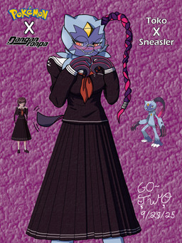 anthro braided_hair claws clothing eyewear female finger_claws glasses hair school_uniform shy solo tail uniform wearing_glasses go-two danganronpa danganronpa:_trigger_happy_havoc nintendo pokemon spike_chunsoft toko_fukawa generation_8_pokemon human mammal pokemon_(species) sneasler absurd_res hi_res