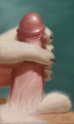 5_fingers abstract_background anthro balls bodily_fluids claws erection fingers fluffy fluffy_balls foreskin fur genital_fluids genitals glans holding_penis humanoid_genitalia male masturbation orange_body orange_fur pawpads penis penis_squeeze precum pubes shadow solo urethra vein veiny_penis white_body white_fur evk canid canine mammal absurd_res chromatic_aberration film_grain hi_res