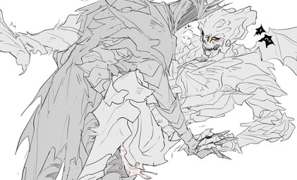 angser47 bodily_fluids cum dreglord genital_fluids heart_symbol male male/male multi_eye sex simple_background white_background elden_ring_nightreign fromsoftware heolstor_the_nightlord monster hi_res line_art sketch