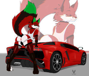 anthro anus athletic butt car clothing eyewear fishnet_clothing glasses jockstrap leaning male pink_anus presenting raised_tail shirt simple_background solo tail tank_top topwear underwear vehicle cutefckngbunny lamborghini_aventador victor_johansen canid canine fox mammal red_fox true_fox absurd_res hi_res