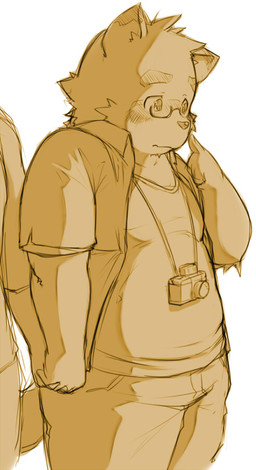 anthro blush bottomwear camera clothing eyewear glasses humanoid_hands kemono male overweight overweight_anthro overweight_male pants shirt solo topwear nama morenatsu kounosuke_kuri canid canine mammal raccoon_dog tanuki 2015