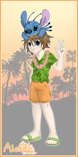 4_fingers 5_fingers aloha_shirt ambiguous_gender antennae_(anatomy) back_spines blue_body blue_eyes blue_fur blue_nose blush border bottomwear brown_hair carrying_another claws clothed clothing dipstick_antennae duo fingers flower footwear fur gesture hair hand_gesture hand_in_pocket head_tuft hibiscus looking_at_viewer male multicolored_antennae notched_ear on_head orange_border outline palm_tree pattern_clothing pattern_shirt pattern_topwear plant pockets sandals shirt shoes shorts smile standing sunset topwear tree tropical tuft v_sign candygirlxd disney kingdom_hearts lilo_and_stitch square_enix sora_(kingdom_hearts) stitch_(lilo_and_stitch) alien experiment_(lilo_and_stitch) human mammal 1:2 2007 digital_drawing_(artwork) digital_media_(artwork) hi_res