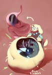 anthro belly big_belly female group huge_belly male male_pred overweight pink_background same_size_vore simple_background vore aymbord capcom monster_hunter canid canine canis domestic_dog fanged_wyvern mammal tobi-kadachi 2022 absurd_res hi_res