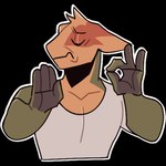 000atanerriaper000 anthro approval clothing eyes_closed gemini_the_sergal male mouth_closed multicolored_body muscular muscular_male shirt solo telegram_sticker topwear white_clothing white_shirt white_topwear