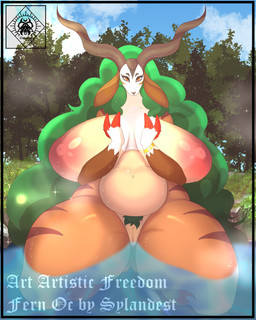 2_horns 3_fingers anthro areola belly big_belly big_breasts big_hair big_nipples biped black_border border breasts brown_body brown_fur brown_horn butt butt_from_the_front cloud curvy_figure detailed_background female fingers fur genitals glistening glistening_breasts glistening_thighs grass green_hair hair horn huge_breasts huge_hair huge_thighs long_hair looking_at_viewer markings nipple_dip nipples nude orange_body orange_fur outside pink_areola pink_nipples plant pokemorph pubes puffy_areola sky solo spiral_horn spread_legs spreading striped_body striped_fur striped_markings stripes tan_body tan_fur text thick_thighs tree voluptuous vulva water white_body white_fur devyshirehell nintendo pokemon fern_(steelquill21) bovid caprine generation_6_pokemon goat gogoat mammal pokemon_(species) 2023 character_name hi_res signature watermark