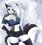 anthro bottomwear breasts claws cleavage clothed clothing collar countershading ear_piercing ear_ring eyebrow_piercing eyebrow_ring facial_piercing female finger_claws fur grey_body grey_fur hair navel piercing red_sclera ring_piercing shorts solo sparkles sparkling_background spiked_collar spikes white_body white_eyes white_fur white_hair cassielink helluva_boss mythology loona_(helluva_boss) canid canid_demon canine demon fox hellhound mammal mythological_canine mythological_creature absurd_res digital_media_(artwork) hi_res sketch