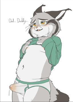 anthro belly bodily_fluids briefs clothed clothing dialogue erection_under_briefs fangs genital_fluids green_clothing green_sweater green_topwear kemono leaking_precum male navel open_mouth precum precum_through_clothing precum_through_underwear raised_clothing raised_topwear simple_background slightly_chubby solo sweater teeth text topwear underwear wet wet_clothing white_background young young_anthro young_male hauhau_mg disney zootopia pawbert_lynxley canada_lynx felid feline lynx mammal 2025 chinese_description english_text hi_res