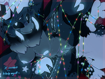 anthro arthropod_abdomen big_breasts black_body black_eyes breasts christmas_decorations christmas_lights claws dialogue entangled female fluffy genitals insect_wings mandibles nipples non-mammal_breasts non-mammal_nipples nude nude_anthro nude_female smile solo spread_legs spreading text vulva wings frackhead arthropod insect lepidopteran moth 4:3 absurd_res english_text hi_res