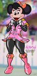 anthro boots bottomless bottomless_female bow_tie clothed clothing coat female footwear latex latex_clothing latex_skinsuit raincoat rubber_clothing shoes skinsuit solo tight_clothing topwear zipper foxpawmcfly disney minnie_mouse absurd_res hi_res