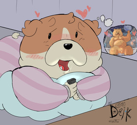 anthro bed bedroom blush clothing duo furniture genitals heart_symbol looking_back male male/male nude open_mouth pajamas penis phone_call shy smile thought_bubble ugly-rat15508 dogs_in_space netflix jerry_(dogs_in_space) loaf_(dogs_in_space) bulldog canid canine canis chow_chow domestic_dog mammal mastiff molosser spitz hi_res