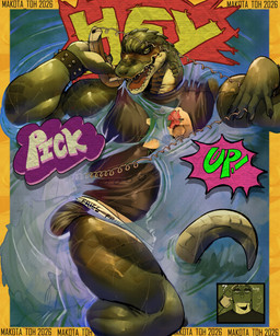 anthro blush clothing electronics green_body male muscular muscular_anthro muscular_male open_mouth partially_submerged phone shirt tail tank_top topwear underwear makota_toh crocodilian reptile scalie 2026 absurd_res dated digital_drawing_(artwork) digital_media_(artwork) hi_res