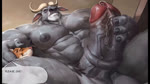 16:9 2_horns abs animated anthro anthro_on_anthro armpit_fetish big_muscles big_nipples big_pecs big_penis black_hair bodily_fluids bovid bovine breath cape_buffalo chief_bogo desk dialogue disney duo english_text felid fur furniture genital_fluids genitals grey_body grey_fur hair high_framerate horn huge_muscles huge_penis leaking_precum lindong male male/male mammal masturbation muscular muscular_anthro muscular_male nipples no_sound orange_body orange_fur pantherine panting pecs penis precum pubes short_playtime speech_bubble steam_from_nostrils striped_body striped_fur stripes sweat table text tiger vein veiny_penis webm widescreen zootopia