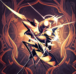 duo noise_filter text theweevilguy hollow_knight:_silksong hollow_knight_(franchise) team_cherry cogwork_dancer arthropod insect mantis absurd_res english_text hi_res restricted_palette male_(lore)