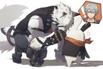 anthro duo fur grey_hair hair kissing_hand kneeling machine male male/male mechanical_leg size_difference white_body white_fur 01gaaa mihoyo zenless_zone_zero eous_(zenless_zone_zero) von_lycaon wise_(zenless_zone_zero) bangboo canid canine canis human mammal robot wolf hi_res