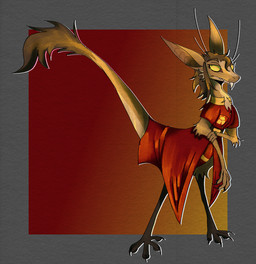 4_fingers 4_goes abstract_background anthro brown_hair clothed clothed_anthro clothed_female clothing digitigrade female female_anthro fingers fully_clothed fully_clothed_anthro fully_clothed_female hair holding_own_arm house_ivenmoth_uniform long_tail mouth_closed no_irises pale_fur pointy_ears red_clothing shelltooth solo tail tail_tuft tuft unsigned whiskers yellow_eyes alistairthegrox out-of-placers kassen_akoll mammal yinglet 2024 absurd_res digital_drawing_(artwork) digital_media_(artwork) english_description hi_res