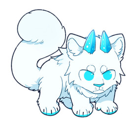 ambiguous_gender blue_eyes blue_horn blue_nose blue_pawpads cheek_tuft facial_tuft feral fur glistening glistening_eyes horn inner_ear_fluff leg_tuft mouth_closed pawpads quadruped simple_background solo tail three-quarter_view tuft unsigned white_background white_body white_ears white_fur white_inner_ear_fluff white_tail asnnonaka snowroarer full-length_portrait portrait