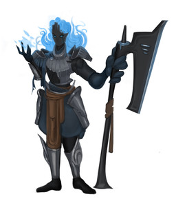 armor blue_eyes blue_hair blue_sclera clothed clothing female female_humanoid hair holding_object holding_weapon long_hair magic_user mouthless not_furry simple_background solo standing weapon white_background edvardiko humanoid absurd_res hi_res