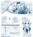 2021 anthro black_sclera blue_and_white blush bodily_fluids braided_hair canid canine car clothing comic conditional_dnp dialogue driving duo english_text eyes_closed felid female fox hair hi_res hoodie inside_car keidran laura_(twokinds) lion mammal monochrome nervous nervous_smile pantherine red_fox road sketch smile spirit sweat text tom_fischbach topwear true_fox twokinds vehicle willow_wisp