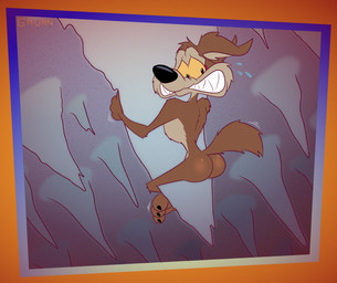 3_toes 4_fingers abstract_background anthro arm_tuft athletic athletic_anthro athletic_male back_tuft belly bent_legs big_butt biped black_eyes black_nose black_toe_claws bodily_fluids brown_body brown_fur bubble_butt butt butt_focus cave cavern cheek_tuft chest_tuft claws clenched_teeth clinging curvy_figure ears_back elbow_tuft eyebrows facial_tuft fangs feet fingers fluffy fluffy_chest fluffy_tail flying_sweatdrops fur glance glancing_back glistening glistening_butt hanging_on head_tuft helpless holding_on holding_onto humanoid_feet humanoid_hands inside knee_tuft leg_tuft legs_around lines_drawn looking_down male motion_lines multicolored_body multicolored_fur nervous nervous_sweat nude panicked_look paws pecs pivoted_ears plantigrade pose puffed_out_chest raised_tail rear_view scared shaking sharp_teeth shoulder_tuft skinny skinny_anthro skinny_male slim slim_anthro slim_male small_waist soles solo spine stalactite sweat sweatdrop tail tan_belly tan_body tan_eyebrows tan_fur teeth toe_claws toes toony trembling tuft two_tone_body two_tone_fur wasp_waist wide_eyed wide_hipped_anthro wide_hipped_male wide_hips wiggle_lines worried worried_look wrapped_legs yellow_sclera gavanzude looney_tunes warner_brothers wile_e._coyote canid canine canis coyote mammal 2026 alternate_version_at_paywall colored digital_drawing_(artwork) digital_media_(artwork) flat_colors hi_res pinup signature