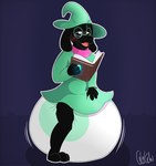 anthro blush book clean_diaper clothed clothing diaper eyewear glasses hat headgear headwear looking_pleasured male paws solo wearing_diaper gl1tchedpup deltarune undertale_(series) ralsei bovid caprine goat mammal