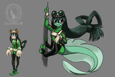 alternate_species anthro anthrofied blush bodysuit clothed clothing eyewear eyewear_on_head female goggles goggles_on_head green_body green_hair green_skin hair long_hair pale_skin skinsuit tight_clothing tongue tongue_out evilfeather my_hero_academia mythology asui_tsuyu amphibian amphibian_humanoid animal_humanoid aquatic aquatic_dragon dragon frog frog_humanoid humanoid mythological_creature mythological_scalie scalie tree_frog 2021 3:2