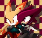 anthro blush breasts checkered checkered_background duo female heart_symbol pattern_background simple_background smile surprise wings nancher sega sonic_the_hedgehog_(series) tibleam domestic_cat eulipotyphlan felid feline felis hedgehog mammal nora_(disambiguation)