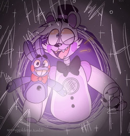 anthro duo laugh machine puppet springgoldette_(artist) five_nights_at_freddy's scottgames sister_location funtime_freddy_(fnafsl) puppet_bonnie_(fnafsl) animatronic bear lagomorph leporid mammal rabbit robot digital_media_(artwork) watermark