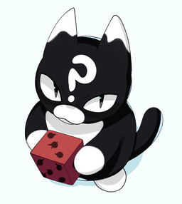 :3 ambiguous_anthro ambiguous_gender anthro biped black_body black_ears black_eyes black_fur black_tail dice dipstick_ears ear_markings facial_markings fur gambler glistening glistening_eyes gloves_(marking) head_markings high-angle_view holding_dice holding_object looking_at_viewer markings multicolored_body multicolored_ears multicolored_fur noseless on_model pose pupils question_mark shadow simple_background slit_pupils solo standing tail two_tone_body two_tone_ears two_tone_fur white_body white_ear_tips white_fur valkenite mewgenics gambit_(mewgenics) domestic_cat felid feline felis mammal tuxedo_cat 2026 colored digital_drawing_(artwork) digital_media_(artwork) full-length_portrait hi_res portrait shaded