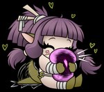 bandage chibi eyelashes eyes_closed facial_tattoo female hair happy heart_symbol holding_object jewelry long_eyelashes motion_lines pointy_ears ponytail solo squeezing tail_smack tattoo tribal tribal_jewelry tribal_outfit vrabo monster_girl_dreams humanoid reptile scalie hi_res