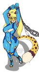 anthro blonde_hair blue_eyes breasts clothed clothing countershading female fur genitals hair long_hair looking_at_viewer multicolored_body multicolored_fur nipples pussy solo torn_clothing zero_suit kittydee metroid nintendo samus_aran sydea cheetah felid feline mammal 2020 digital_media_(artwork) hi_res