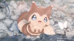 16:9 2021 absurd_res ambiguous_gender blue_eyes brown_body brown_fur duo feral fluffy fluffy_tail fur fur_markings furret generation_2_pokemon hi_res mammal markings mustelid nintendo paws pokemon pokemon_(species) snoiifoxxo solo_focus tail text widescreen