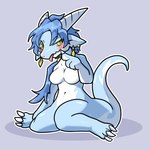 anthro blush breasts claws featureless_breasts female hair horn nude smile solo tail tongue tongue_out daaon_dragon mythology dragon mythological_creature mythological_scalie scalie wingless_dragon 1:1 hi_res