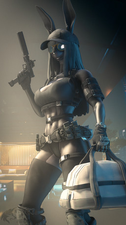 abs anthro athletic black_body black_fur black_hair clock clothing eyewear female fur glasses gloves gun hair handgun handwear hat headgear headwear muscular muscular_anthro muscular_female pistol pose ranged_weapon shirt solo tactical_gear tank_top toned_female topwear watch weapon ludexus iudex_nyx_(ludexus) lagomorph leporid mammal rabbit 3d_(artwork) absurd_res digital_media_(artwork) hi_res pinup source_filmmaker_(artwork)