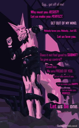 anthro athletic athletic_anthro black_goo collar corruption cuff_(restraint) dialogue drone dronification duo eyebrow_slit eyebrows fur goo_drip goo_transformation latex liquid_latex lit_from_behind lock_bulge lock_symbol male male/male mind_break mind_control mostly_nude null_bulge pawpads perspective_shot pink_body pink_fur resisting restraints space_station speech_bubble takeover text transformation ventilation_shaft garbage_art fancy_dawg canid canine canis domestic_dog goo_creature mammal absurd_res cel_shading digital_media_(artwork) english_text hi_res krita_(artwork) restricted_palette shaded