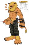 abs anthro bandai_namco belt biceps big_feet big_hands big_muscles big_penis bodily_fluids bottomwear claws clothed clothing color_edit colored cum cum_on_penis cum_string cumshot digimon digimon_(species) ear_piercing ejaculation english_text erection eyes_closed feet felid genital_fluids genitals hornyanondragon humanoid_genitalia humanoid_penis leomon looking_pleasured male mammal mane masturbation melee_weapon muscular muscular_anthro muscular_male nipples open_bottomwear open_clothing open_pants orgasm pants pecs penile penile_masturbation penis piercing pubes ring salamander_(artist) scar solo sword teeth text third-party_edit toe_claws topless unzipped weapon zipper