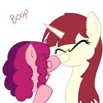 1:1 animated boop duo english_text equid equine eyes_closed female friendship_is_magic fur hair hasbro horn lauren_faust lauren_faust_(character) low_res mammal marker_pony_(mlp) multicolored_hair my_little_pony mythological_creature mythological_equine mythology open_mouth pink_body pink_fur pink_hair red_hair short_playtime text two_tone_hair unicorn unknown_artist yellow_body yellow_fur young