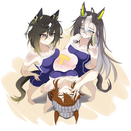 beanie blush breasts clothing equine_ears equine_tail eyewear female fffm_foursome glasses glistening glistening_body group hat headgear headwear high-angle_view horse_ears horse_tail male male/female not_furry school_swimsuit simple_background swimwear doll_dol1 cygames uma_musume_pretty_derby dream_journey_(pretty_derby) nakayama_festa_(pretty_derby) stay_gold_(pretty_derby) animal_humanoid equid equid_humanoid equine equine_humanoid horse_humanoid humanoid mammal mammal_humanoid 1:1 hi_res
