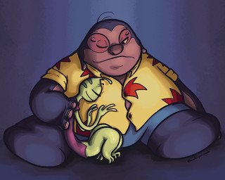 1_eye 2_toes 3_fingers aloha_shirt antennae_(anatomy) blue_bottomwear blue_clothing blue_shorts bottomwear clothing duo eyes_closed feet fingers green_body green_skin head_markings looking_at_another male male/male markings obese obese_male occipital_markings one_eye_closed overweight overweight_male pattern_clothing pattern_shirt pattern_topwear pink_body pink_skin purple_body purple_clothing purple_shirt purple_skin purple_topwear shirt shorts simple_background sitting size_difference sleeping slim_male smile text toes topwear triped yellow_sclera haunted-pool-noodle disney lilo_and_stitch jumba_jookiba wendy_pleakley alien kweltikwan plorgonarian 5:4 artist_name digital_drawing_(artwork) digital_media_(artwork) hi_res