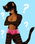 abs anime_style anthro bottomwear brown_body brown_fur clothing fur hair hotpants male muscular muscular_male shorts solo toraseiya felid mammal pantherine tiger