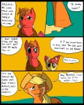 2012 accessory amber_eyes apple_bloom_(mlp) applejack_(mlp) big_macintosh_(mlp) blonde_hair bodily_fluids bow_(feature) bow_accessory bow_ribbon clothed clothing comic cowboy_hat crying dialogue digital_media_(artwork) earth_pony english_text equid equine female feral freckles friendship_is_magic fur green_eyes group hair hair_accessory hair_bow hair_ribbon hasbro hat headgear headwear horse male mammal metal_(artist) my_little_pony orange_body orange_fur outside plow_yoke pony red_body red_fur ribbons sad simple_background tears text young young_feral
