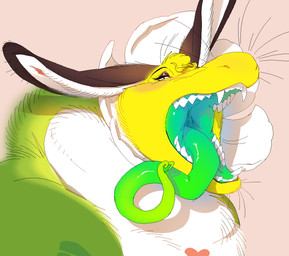 anthro dewlap_(anatomy) fangs flower flower_(anatomy) fur green_body green_fur green_tongue long_tongue male male_anthro mouth_shot open_mouth pink_background plant prehensile_tongue simple_background solo teeth thick_neck tongue tongue_out white_body white_fur yellow_body yellow_fur entitycore mythology snaps_(entitycore) dragon elemental_creature flora_fauna flower_creature furred_dragon furred_scalie mythological_creature mythological_scalie scalie