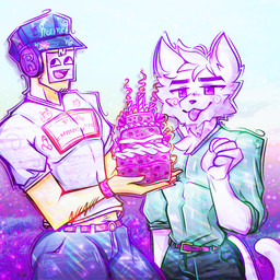 anthro birthday cake dessert duo food humor male male/male muscular lygththys boy_kisser_(meme) humanoid 1:1 hi_res meme