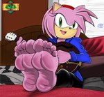 5_toes anthro barefoot clothed clothing feet female foot_fetish foot_focus green_eyes guitar looking_at_viewer musical_instrument open_mouth pink_body playing_guitar playing_music plucked_string_instrument soles string_instrument toes wrinkled_feet wrinkles fromitalywithfurore sega sonic_the_hedgehog_(series) amy_rose eulipotyphlan hedgehog mammal absurd_res hi_res