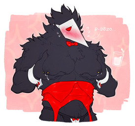 anthro big_muscles big_pecs black_body black_feathers blush bodily_fluids bow_tie butler clothed clothing corset cuffs_(clothing) embarrassed feathers flustered lactating lingerie male male_lactation milk muscular muscular_anthro muscular_male nipple_piercing nipples pecs piercing simple_background solo topless topless_male topwear theslowesthnery deltarune undertale_(series) avian darkner swatchling