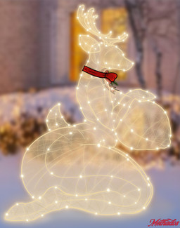 anthro antlers big_breasts big_butt biped breasts butt christmas_decorations christmas_lights detailed_background female horn huge_breasts huge_butt kneeling lawn_ornament nipple_outline outside ribbons side_view snow solo tail thick_thighs methados animate_inanimate deer mammal new_world_deer reindeer absurd_res hi_res