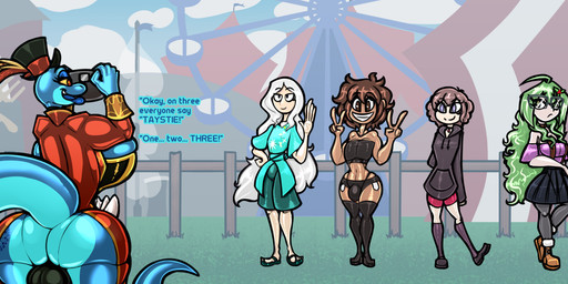 ambiguous_gender amusement_park amusement_ride anthro before_and_after before_transformation branded camera clothed clothing corruption dialogue eyewear female femboy gender_transformation gesture glasses group gynomorph hand_gesture intersex lips male oblivious photographer pose posing_for_picture questionable_consent reality_shift skimpy text thick_lips transformation unaware_transformation v_sign wearing_glasses grayscalerain saliant taystie_park nicci salisha amphibian animate_inanimate human living_sex_doll mammal salamander absurd_res english_text hi_res