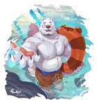 5_fingers anthro claws clothed clothing eyewear fingers glasses humanoid_hands male nipples pawpads pink_nipples pink_pawpads pool_float solo swimming_trunks swimwear topless topless_anthro topless_male ciloh bear mammal signature