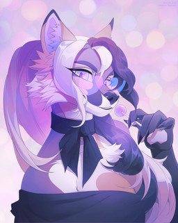 5_fingers anthro biped candy claws clothed clothed_anthro clothed_female clothing dessert eyewear female finger_claws fingers food front_view fur glasses hair inner_ear_fluff lollipop simple_background smile solo teeth topwear tuft unknowhiter canid canine fox mammal 2026 digital_drawing_(artwork) digital_media_(artwork) hi_res