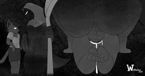 anal anal_penetration anthro anthro_penetrated backsack balls balls_deep bodily_fluids butt cloak clothing cum cum_inside cum_while_penetrated duo ejaculation erection genital_fluids genitals male male/male male_penetrated male_penetrating male_penetrating_male nude penetration penile penile_penetration penis sex tail wolfbaloo canid canine ghost mammal spirit digital_media_(artwork) monochrome